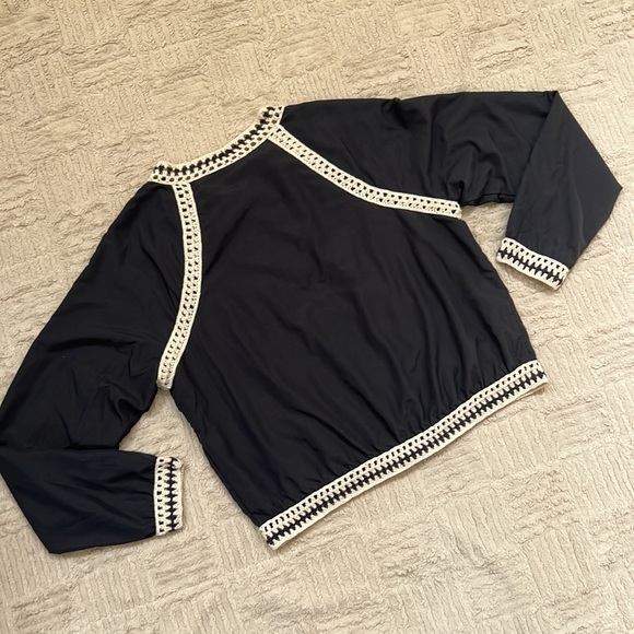 Free People baseball jacket cropped crochet trim Size Large - Picture 12 of 16